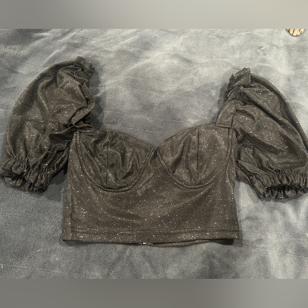 Black Glitter Off-Shoulder Top
